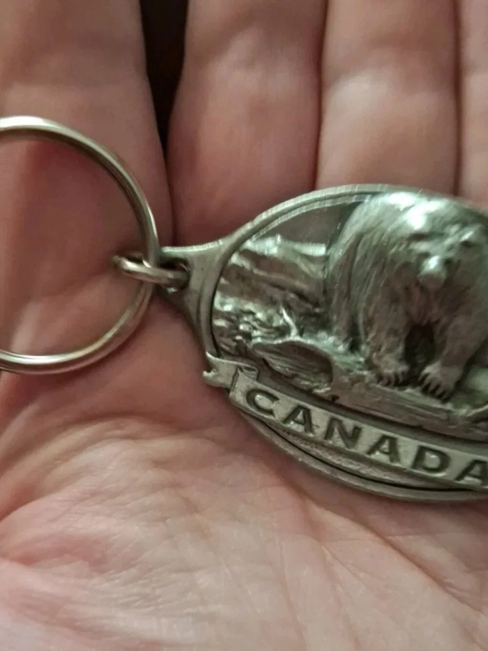 Vintage Canada Keychain Souvenir Solid Pewter 3d polar Bear CDF Signed